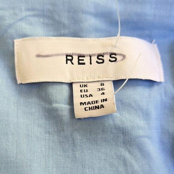 New REISS Esme Blue Linen Side Tie Cross Over Dress US 4 - Picture 8 of 8